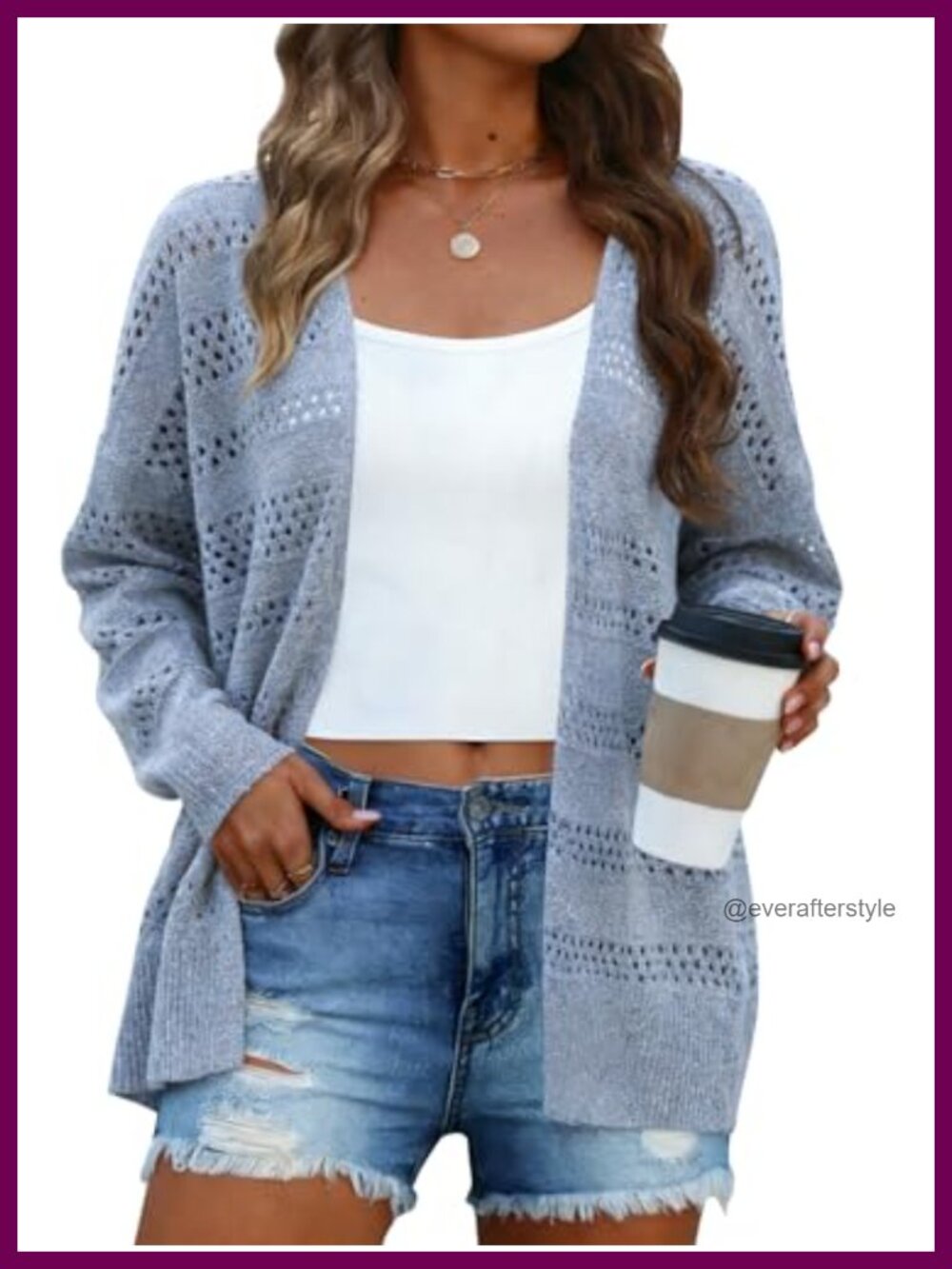 Womens Crochet Cardigan Lightweight Open Front Kimono Sweater